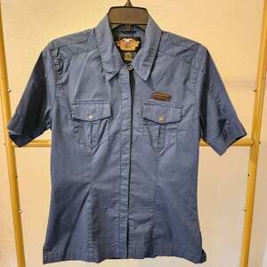 Harley-Davidson Women's Blue Short Sleeve Button-Up Shirt Size M